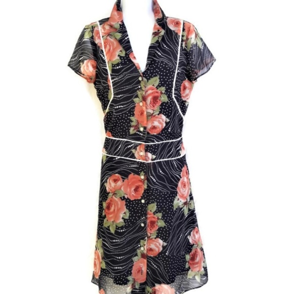 Vintage Dresses & Skirts - Y2K Dress Floral Pearl Button Front  Lined Vintage Componix S